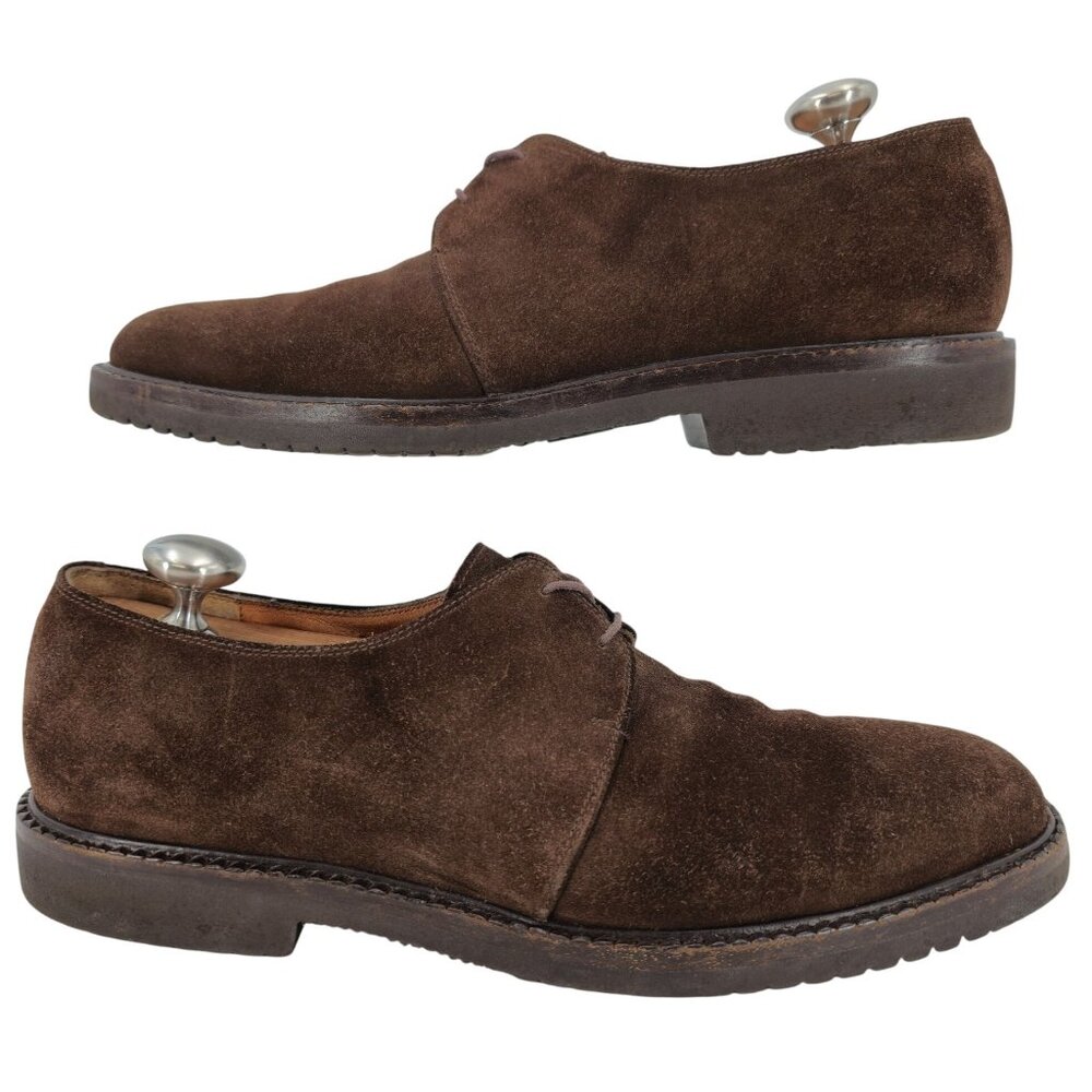 Salvatore Ferragamo Italy Brown Suede Plain-toe Derby Mens 7 Dress Shoes Oxfords - Picture 4 of 10
